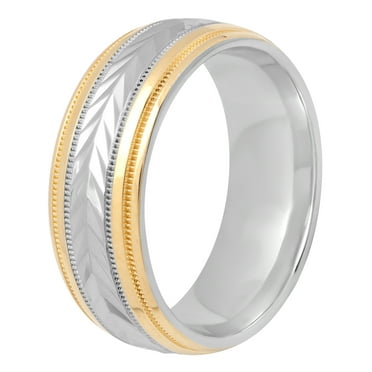 Men's 8MM Sterling Silver 14K Gold Plated Wedding Band - Mens Ring