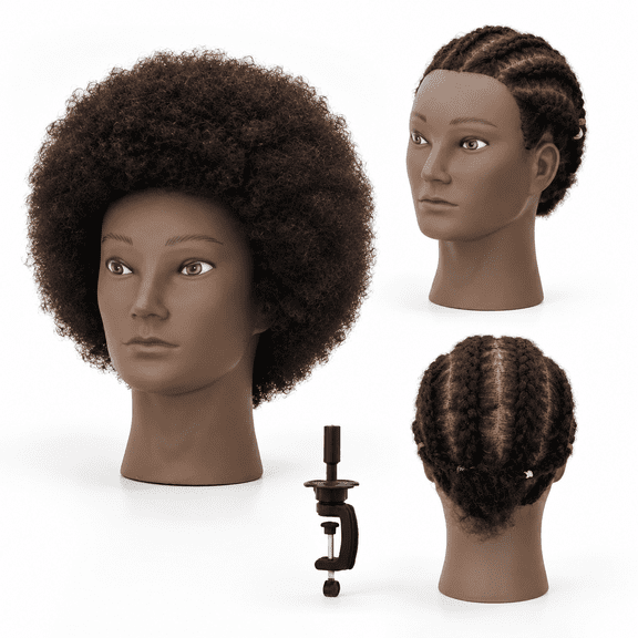 Men's 8inch Afro Male Mannequin Head with Real Human Hair for Styling Practice