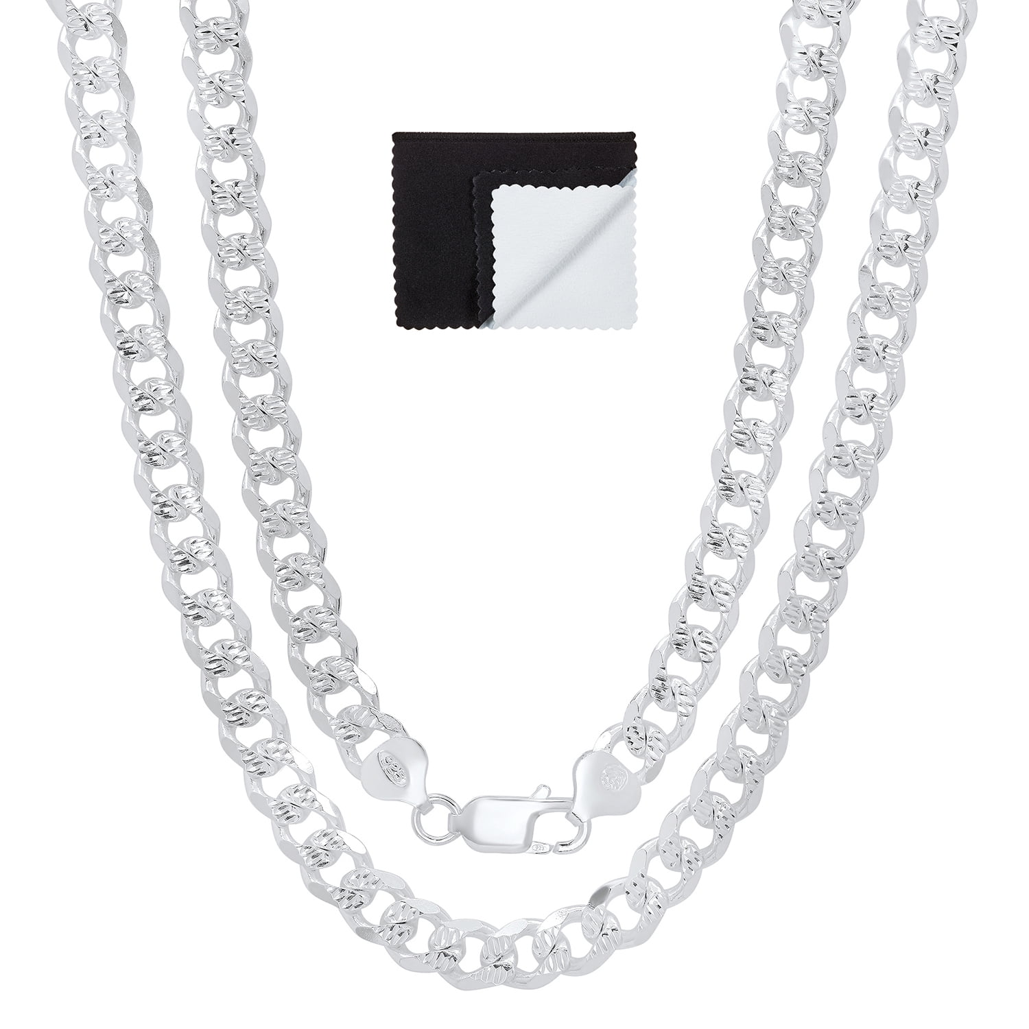 Men's 8mm .925 Sterling Silver Diamond-Cut Flat Cuban Link Curb