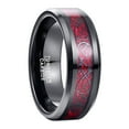 thumbnail image 1 of Men's 8mm Black Red Wedding Band Celtic Dragon Tungsten Rings Carbon Fiber Inlay Beveled Edges, 1 of 5