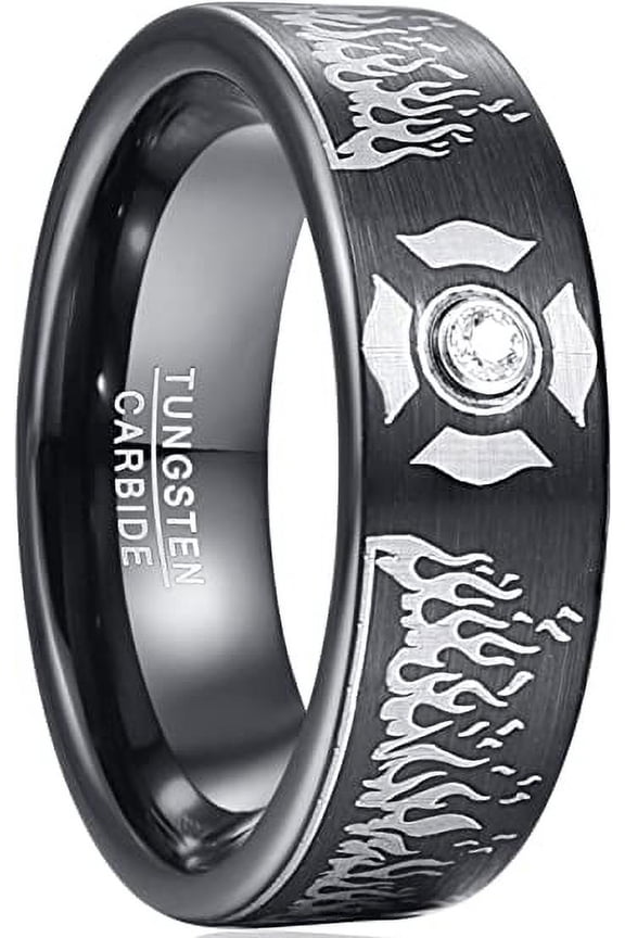 Men's 8mm Black Tungsten Carbide Ring Laser Pattern Rings Comfort Send to relatives and friends Fit Size 7-12