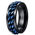 thumbnail image 1 of Men's 8mm Black Tungsten Carbide Ring with Blue Rotatable Chain Inlaid Comfort Fit Size 6-12, 1 of 5