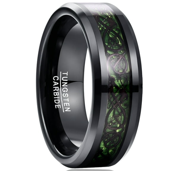 Men's 8mm Black Tungsten Carbide Wedding Ring Celtic Dragon Tungsten Ring Size 5-15