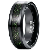 Men's 8mm Black Tungsten Carbide Wedding Ring Celtic Tungsten Ring Celtic Dragon Inlay Polished Finish Size 5-15