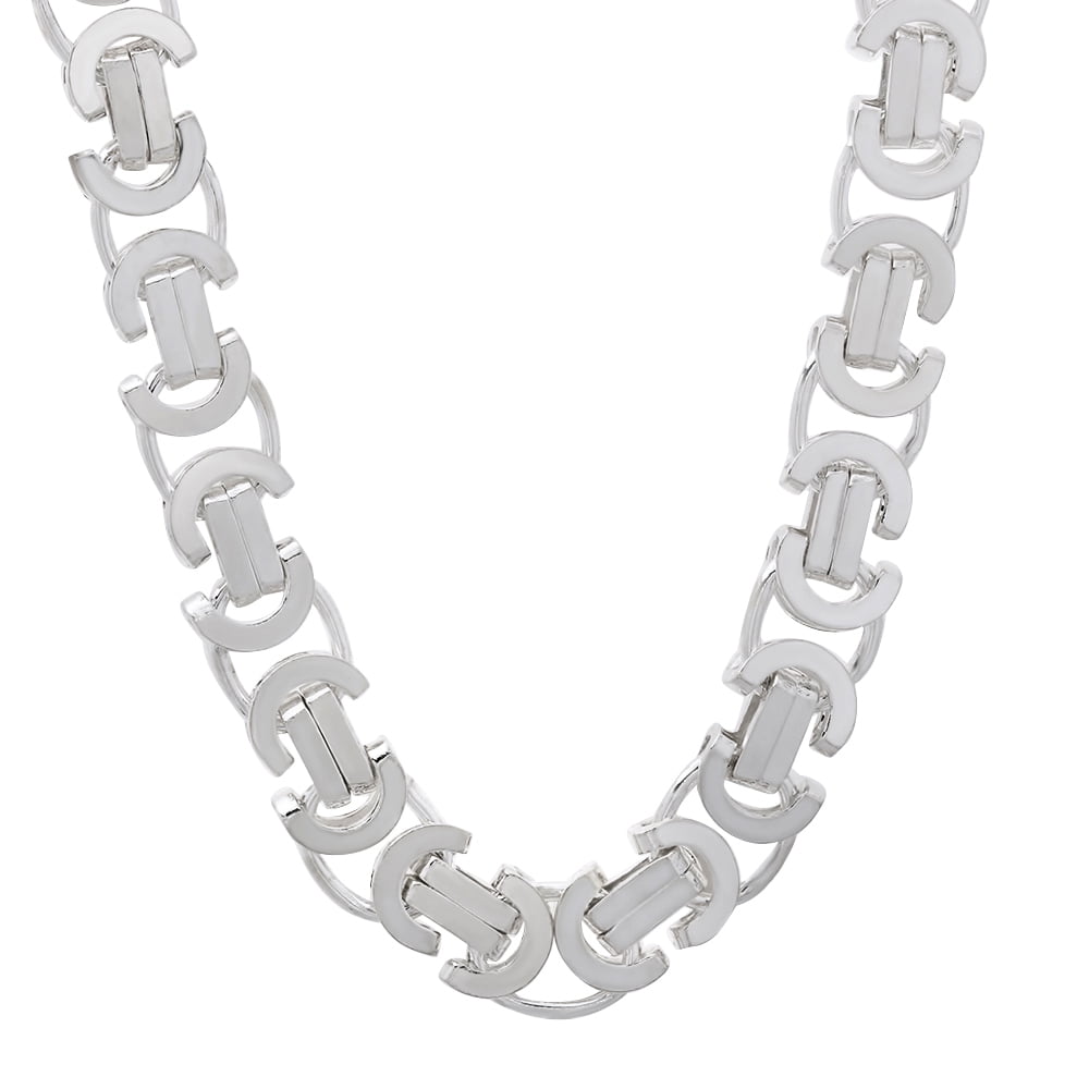 Men's 8mm Chunky Solid Sterling Silver Flat Byzantine Chain