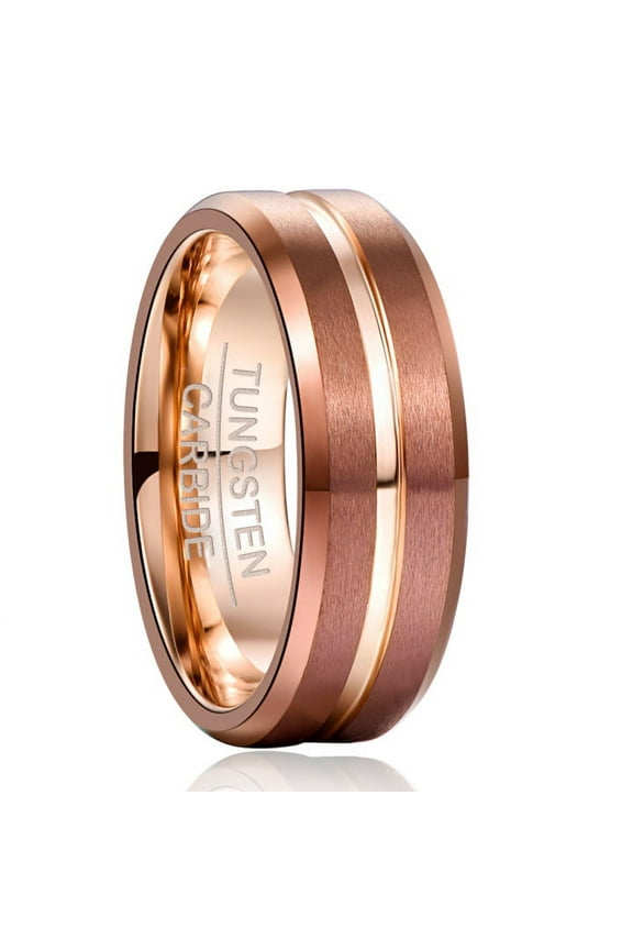 Men's 8mm Grooved Tungsten Carbide Ring Matte Finish Wedding Band Size 6 to 14