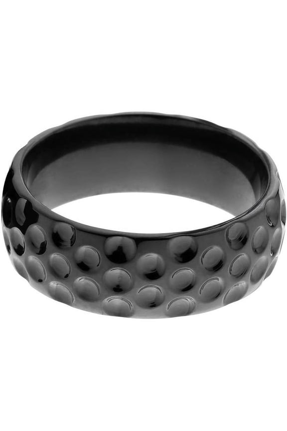 Men's 8mm Half-Round Black Zirconium Ring with a Milled Golf Ball Dimple Design