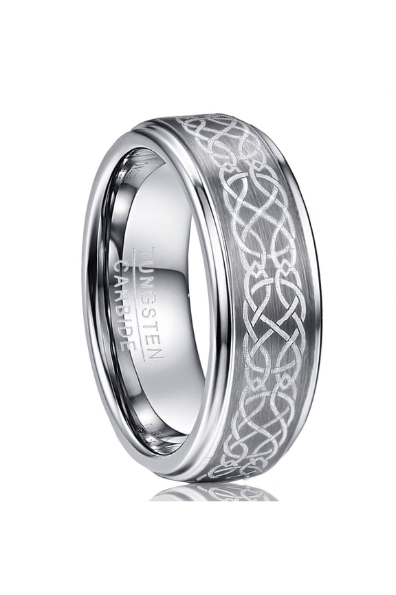 Men's 8mm Laser Celtic Knot Brushed Tungsten Carbide Wedding Band Rings Size 6-14