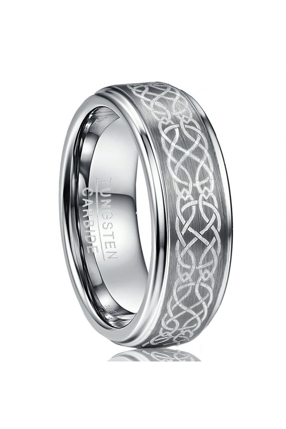 Men's 8mm Laser Celtic Knot Tungsten Carbide Wedding Band Rings Brushed Finish Size 6-14