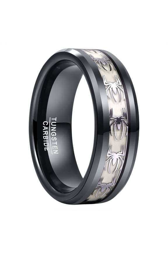 Men's 8mm Luminous Rings Spider Pattern Beveled Edge Tungsten Band Size 7-12