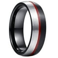 thumbnail image 1 of Men's 8mm Red Groove Two Tone Tungsten Ring Domed Brushed Finish Wedding Band, 1 of 5
