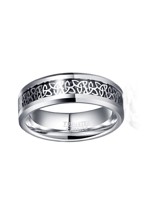 Men’s 8mm Silver Beveled Edges Celtic Knot Tungsten Steel Ring Size 7-14