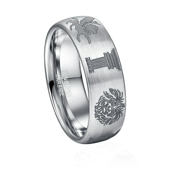 Men's 8mm Silver Surface Lasa Laser Pattern Dome Tungsten Ring
