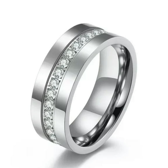 Men's 8mm Stainless Steel Black Silver Band Wedding Zircon Stone Fashion Jewelry