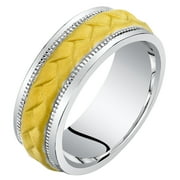 ORAVO Men’s 8mm Two Tone Criss-cross Pattern Comfort Fit Ring in Sterling Silver