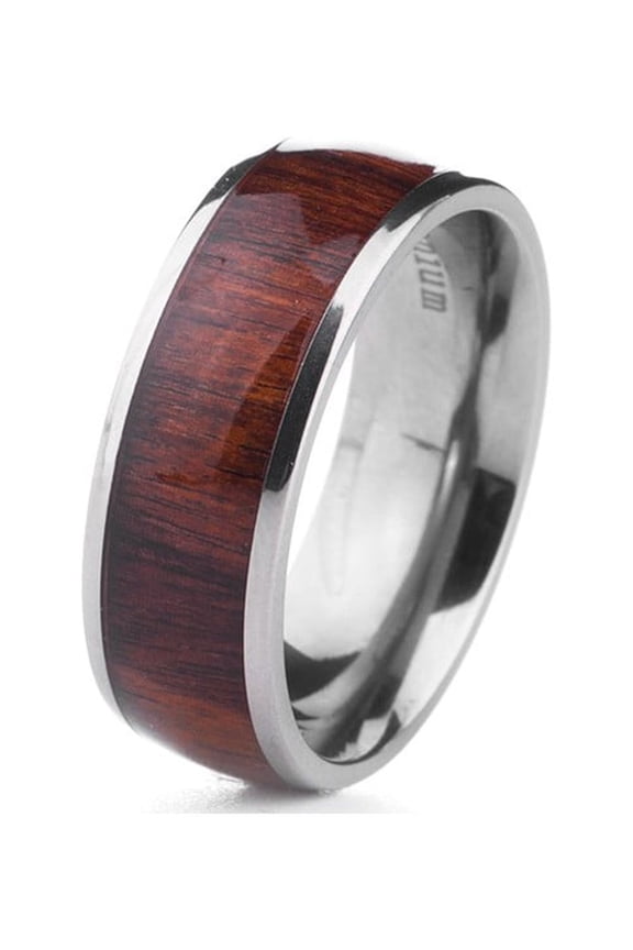 Men's 8mm Wood Inlay Titanium Ring, Ring Sizes 9 to 13