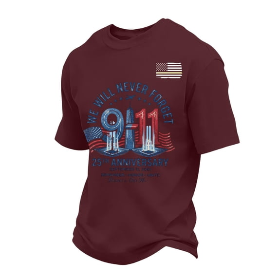Men's 9/11 25Th Anniversary Shirt We Will Never Forget Tshirt Patriotic Top 9-11 Memorial Printed Vintage T-Shirt