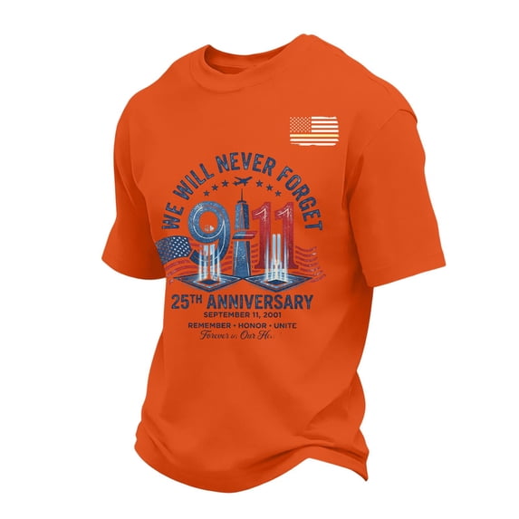 Men's 9/11 25Th Anniversary Shirt We Will Never Forget Tshirt Patriotic Top 9-11 Memorial Printed Vintage T-Shirt