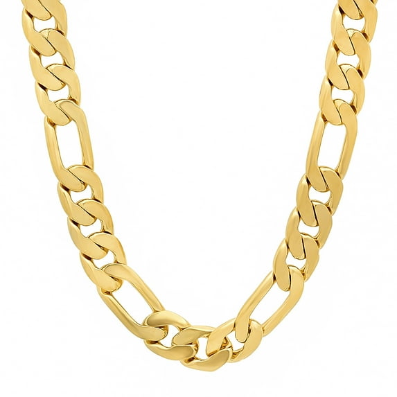 Men's 9.5mm 14k Yellow Gold Plated Flat Figaro Chain Necklace, 22 inches