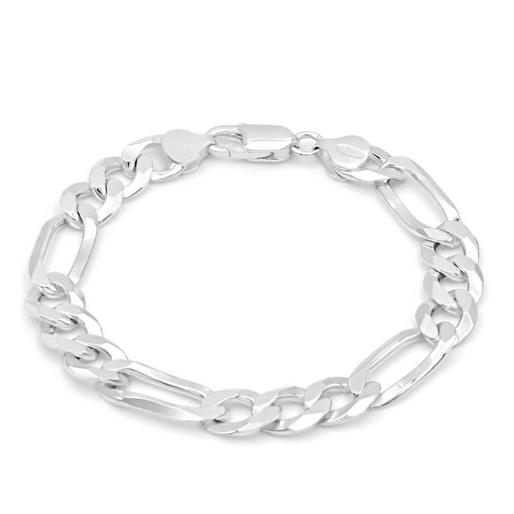 Men's 9.5mm 220 Gauge Figaro Chain Solid .925 Sterling Silver Bracelet , 9" inches