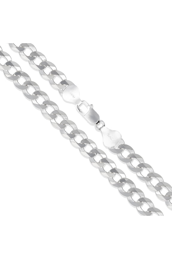Men's 9.6mm Solid .925 Sterling Silver Flat Curb Chain Link Italy Necklace 22" Jewelry Female Unisex