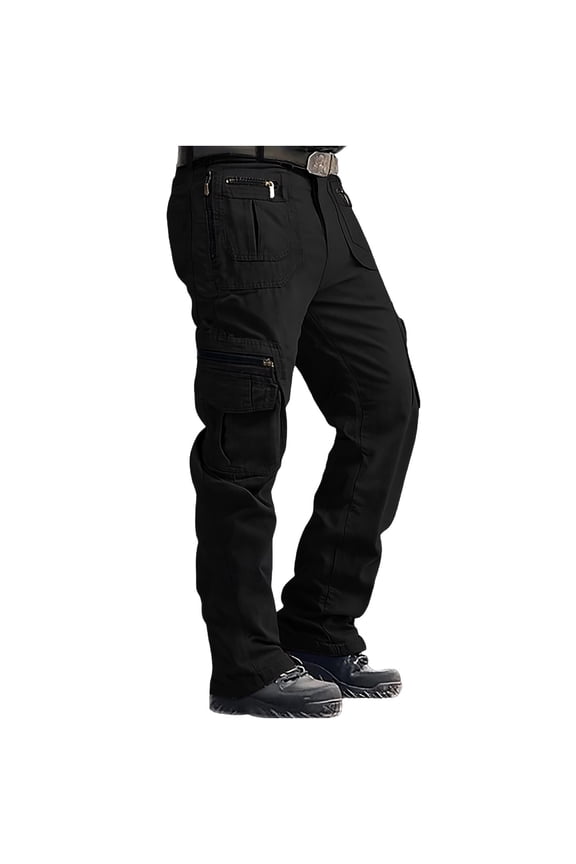Men's 9-Pocket Tactical Cargo Work Pants - Ripstop Cotton Relaxed Fit Construction Trousers, Zip Fly Button Closure & Elastic Waist for Work/Hiking/Casual