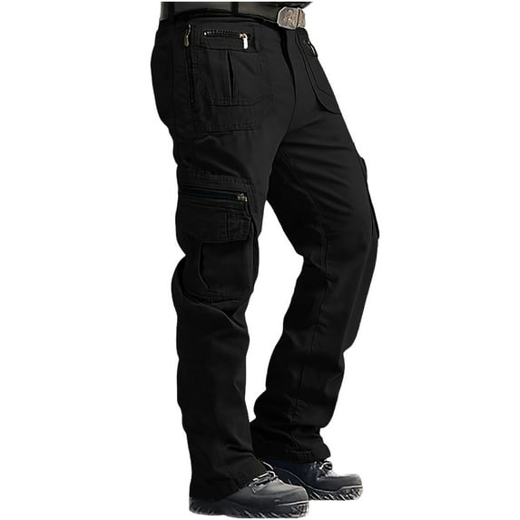 Men's 9-Pocket Tactical Cargo Work Pants - Ripstop Cotton Relaxed Fit Construction Trousers, Zip Fly Button Closure & Elastic Waist for Work/Hiking/Casual
