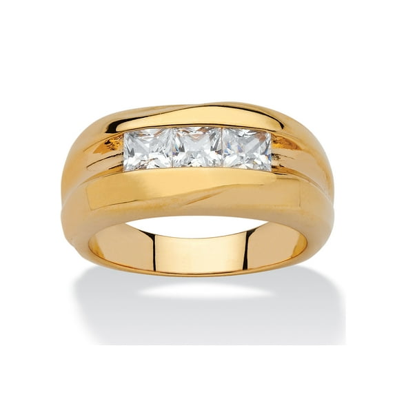 Men's .90 TCW Square-Cut Cubic Zirconia Channel-Set Ring Yellow Gold-Plated