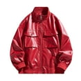 thumbnail image 1 of Men’s 90s Vintage Faux Leather Bomber Jacket Zip Up Motorcycle Biker Racing Style Windproof Winter Coat Casual Outerwear with Pockets, 1 of 3