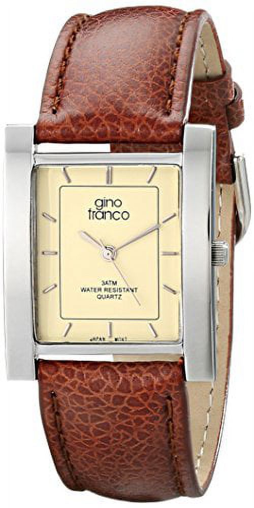 GINO FRANCO Men's 924TN Square Stainless Steel Genuine Leather Strap Watch