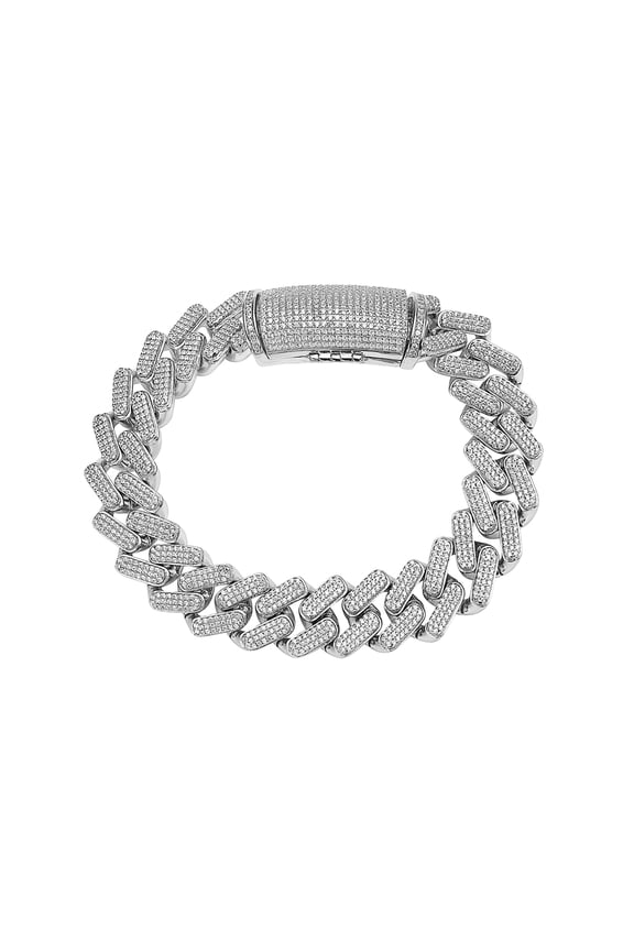 Men's 925 Sterling Silver Bling Cuban Link CZ Cubic Zirconia Hip Hop Bracelet 9"