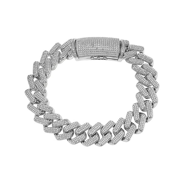 【sting925】Sting Cuban Link Bracelet Men's 925 Sterling Silver Bling Cuban Link CZ Cubic Zirconia