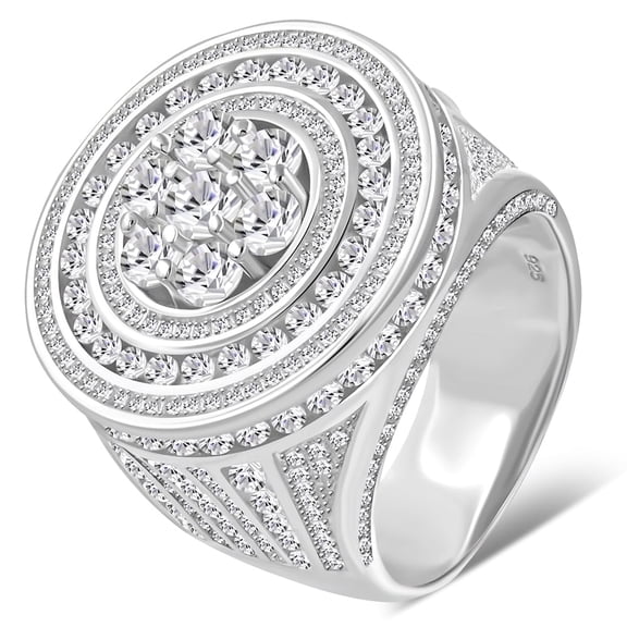 Men's 925 Sterling Silver Circular Geometric Statement Ring Cubic Zirconia Size 10