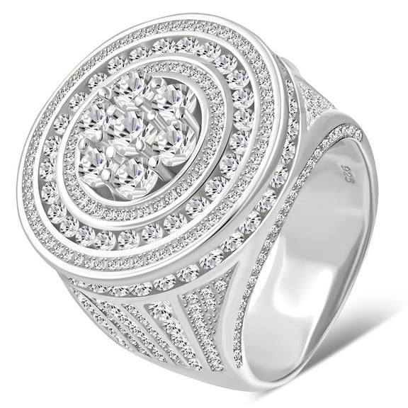Men's 925 Sterling Silver Circular Geometric Statement Ring Cubic Zirconia Size 9