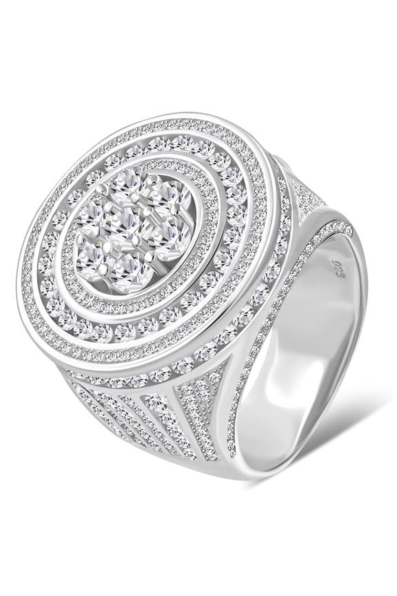 Men's 925 Sterling Silver Circular Geometric Statement Ring Cubic Zirconia Size 9