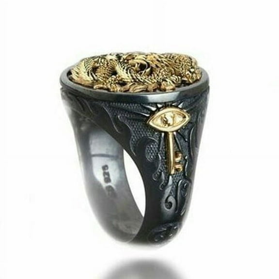 Men's 925 Sterling Silver Dragon Diamond Ball Band Rings