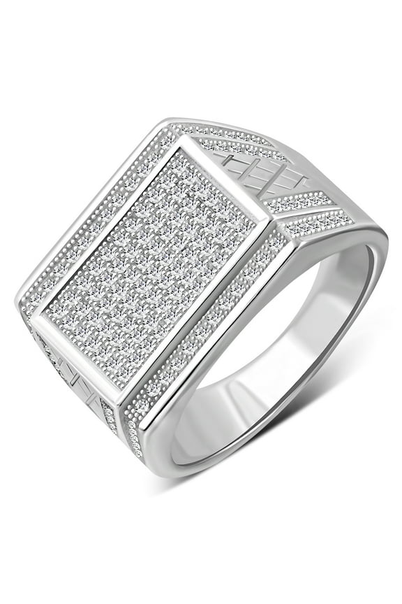 Men's 925 Sterling Silver Geometric Statement Ring Cubic Zirconia Size 11