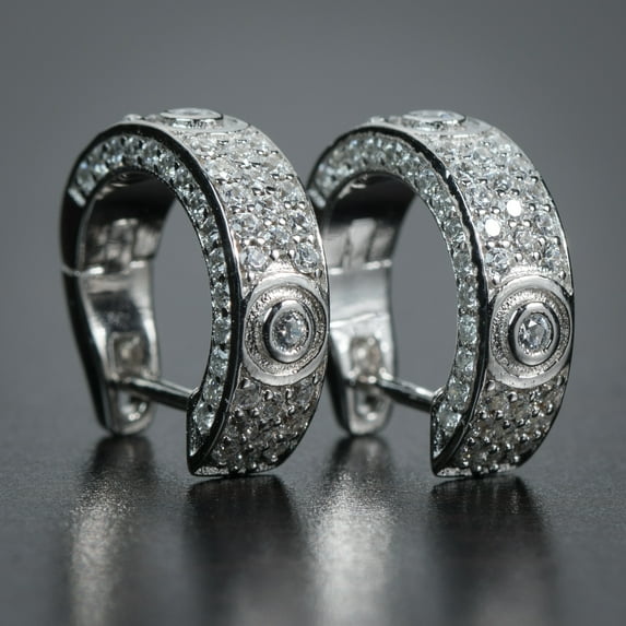 Men's 925 Sterling Silver Iced Cz Honey Comb Set Fully Iced Huggie Hoop Earrings