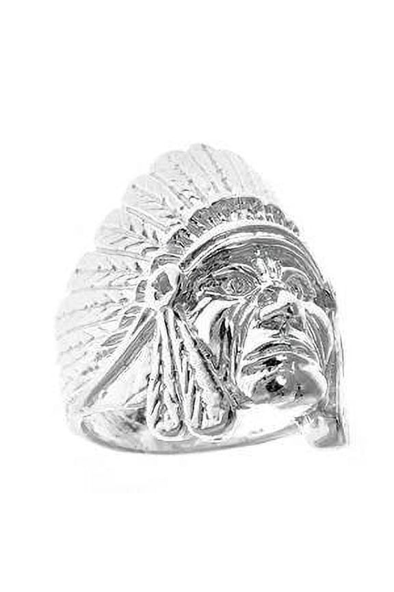 Men's .925 Sterling Silver Indian Chief Head, Chopper Biker Motorcycle (Made in Usa) Ring Sizes 7-12