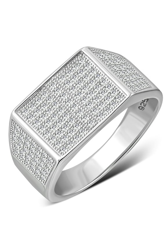 Men's 925 Sterling Silver Rectangular Geometric Statement Ring Cubic Zirconia Size 9