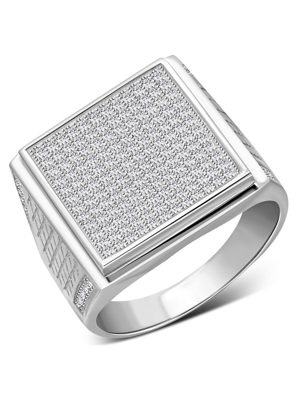 Men's 925 Sterling Silver Square Statement Ring Cubic Zirconia Size 11