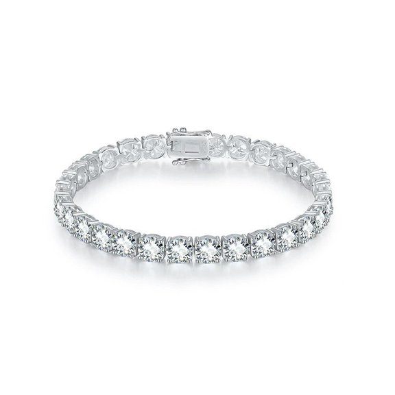 Men's 925 Sterling Silver Tennis Bracelet, Round Moissanite , 7 Inch