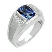 BRILLIANCE FINE JEWELRY Men's .925 Sterling Silver With Created Blue Sapphire and Simulated Diamonds Ring