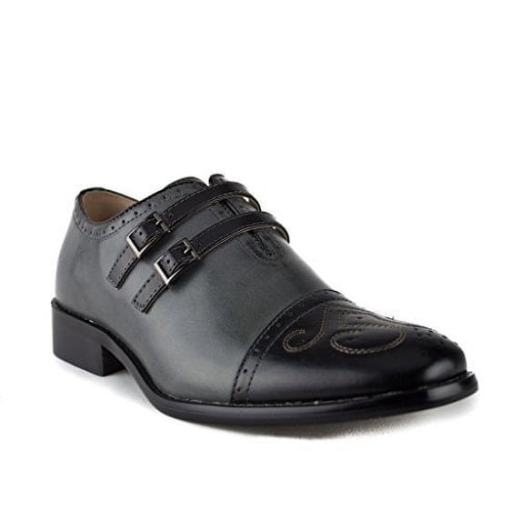 Men's 95731 Leather Lined Double Monk Strap Cap Toe Dress Shoes