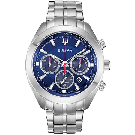 Men's 96B285 Quartz Chronograph Blue Dial Silver-Tone 44.5mm Watch