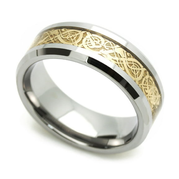 Men's 9MM Comfort Fit Tungsten Carbide Wedding Band Celtic Dragon Enlaid Ring (9 to 13.5), 9.5