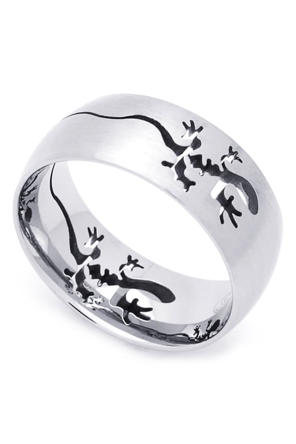 Men's 9MM Stainless Steel Cut-Out Lizard Comfort Fit Wedding Band Ring (Size 7 to 14)