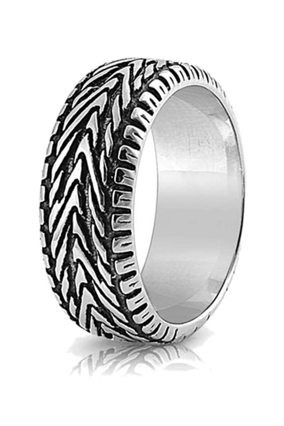 Men's 9MM Stainless Steel High Polish Oxidized Tire Ring (Size 8 to 15)