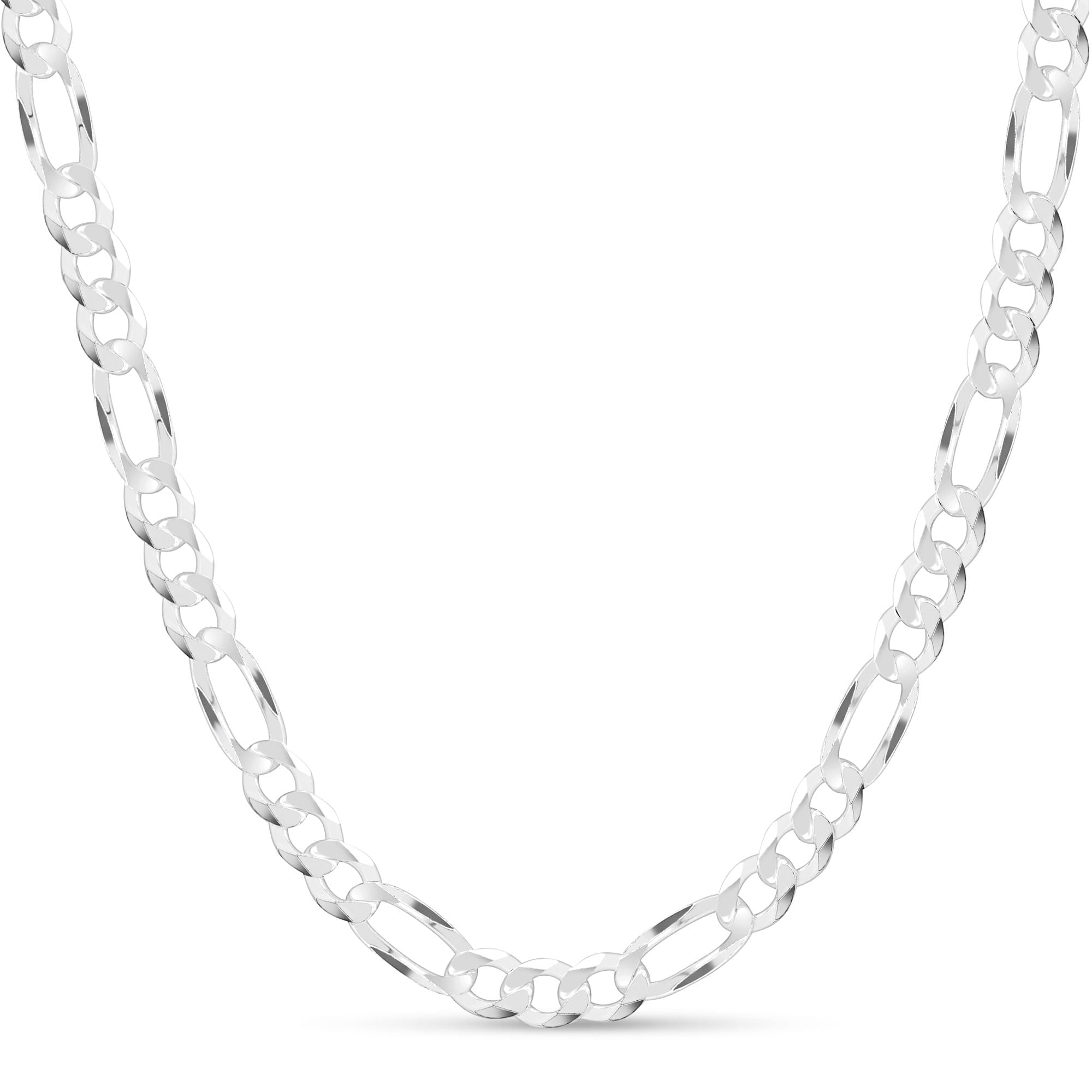 Aka Gioielli Italian 925 Sterling Silver Figaro Chain - 9mm Diamond-Cut, 24", Made In Italy