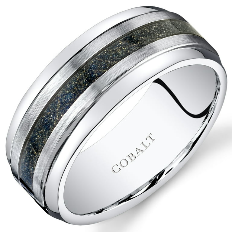 Men s 9mm Brushed Finish Inlay Wedding Band Ring in Cobalt
